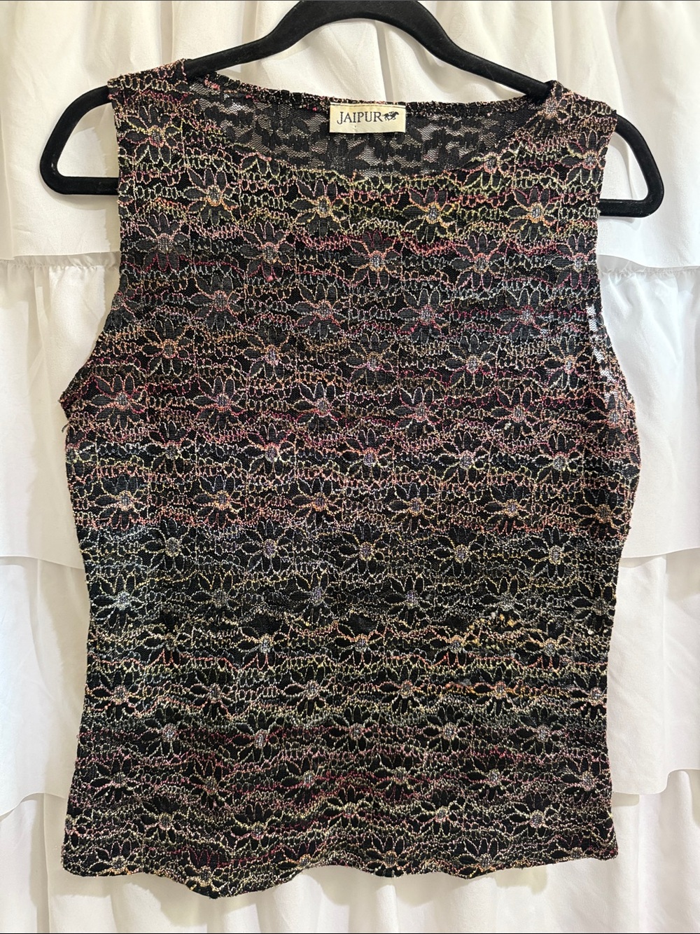 Jaipur Black Y2K Multicolor Floral Lace Tank